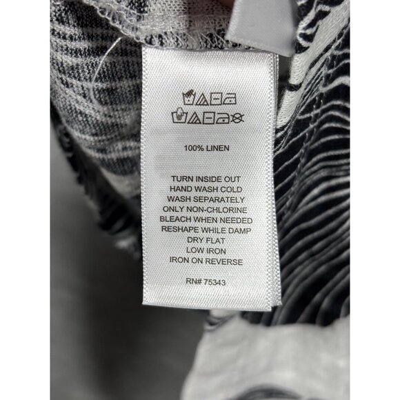 Tahari Womens Top M 100% Linen Black White Floral Button Back - Picture 5 of 5